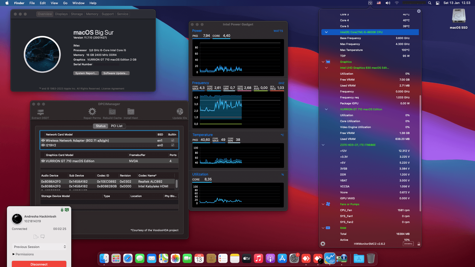 Success Hackintosh macOS Big Sur 11.7.10 Build 20G1427 in Gigabyte Z370 HD3 + Intel Core i5 8600K + Vurrion GT 710